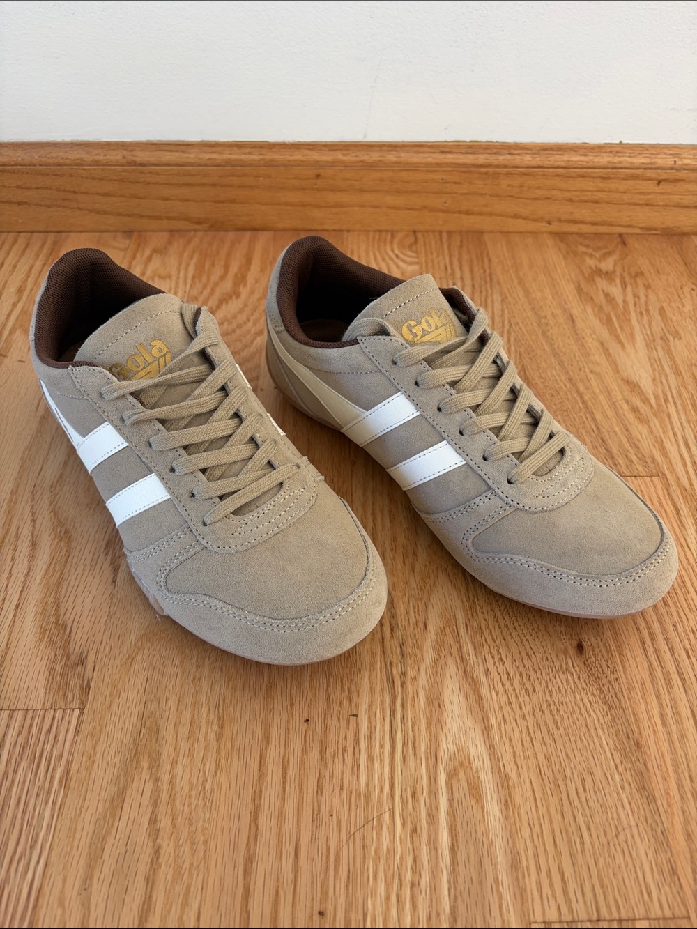 Gola Classic Suede Sneakers in Tan with White Stripes